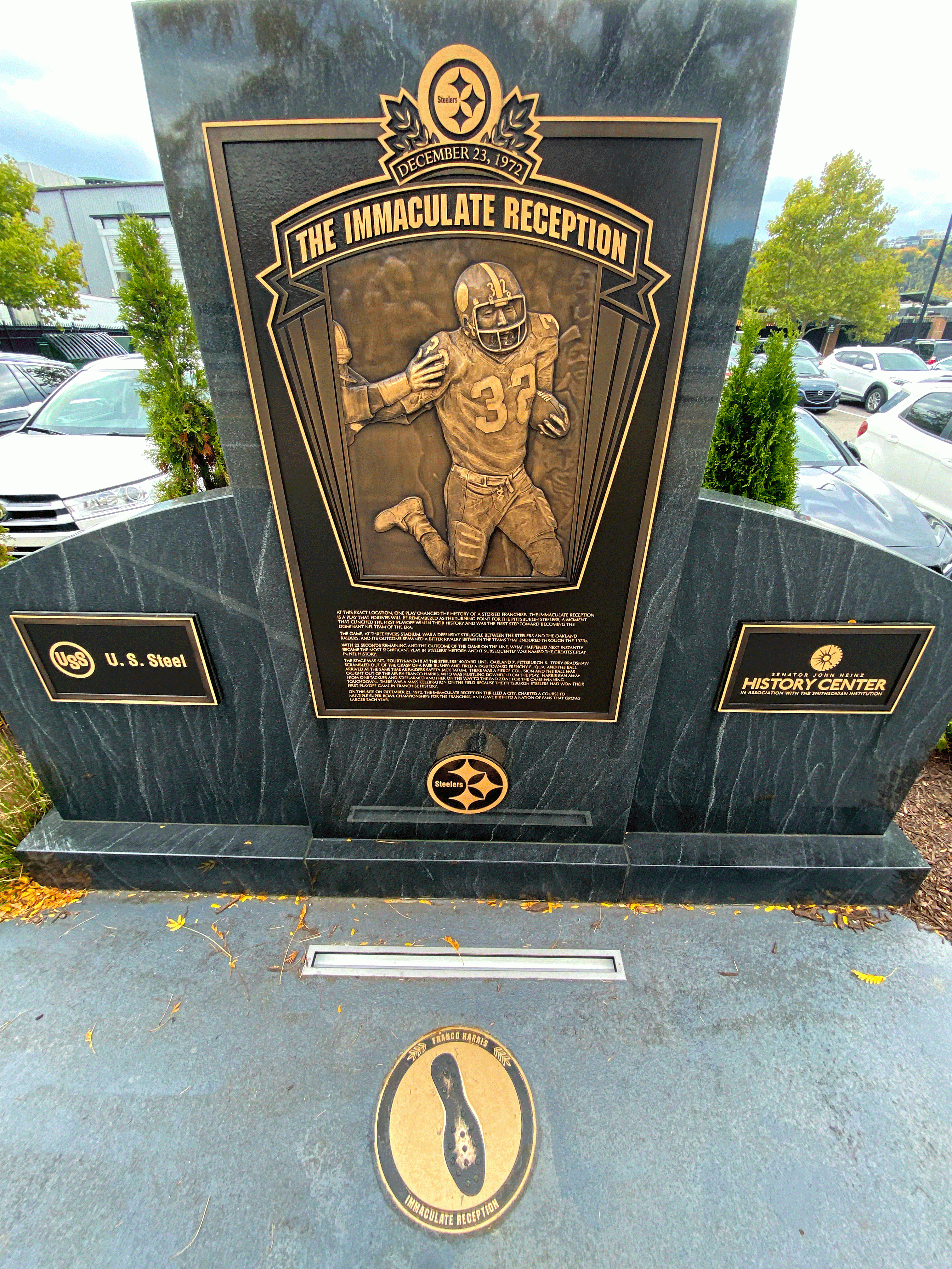 The engravings of the Immaculate Reception monument.